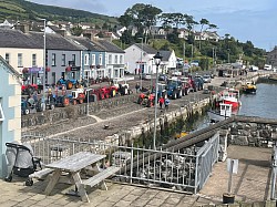 View from Above Carnlough Harbour of Vintage Tractors at Carnlough Vintage Society Annual Vintage and Heritage Day 2023