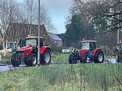 Farmers Tractors at Galgorm Round about on Kilrea New Year Tractor Road Run 2024